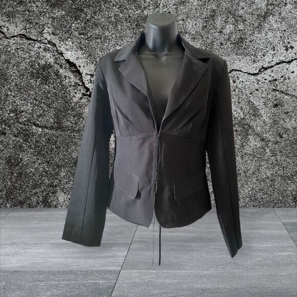 Black Corset style blazer NWOT by AZIZ lace up back sophisticated style size M. - Picture 3 of 8